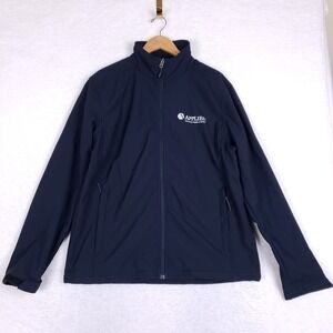 Trimark Softshell Jacket Mens Large L Full Zip Navy Blue Fleece Lined Applied